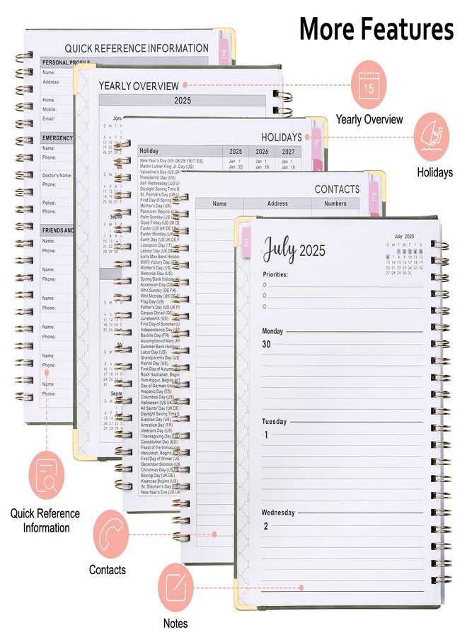 Fetinar July 2025 - June 2026 Planner,Academic Planner 2025-2026, Hardcover Weekly & Monthly Agenda Planning Book, 8.5" x 11", Daily Calendar with Tabs, College School Organizer for Student Teacher (Green) - Image 3
