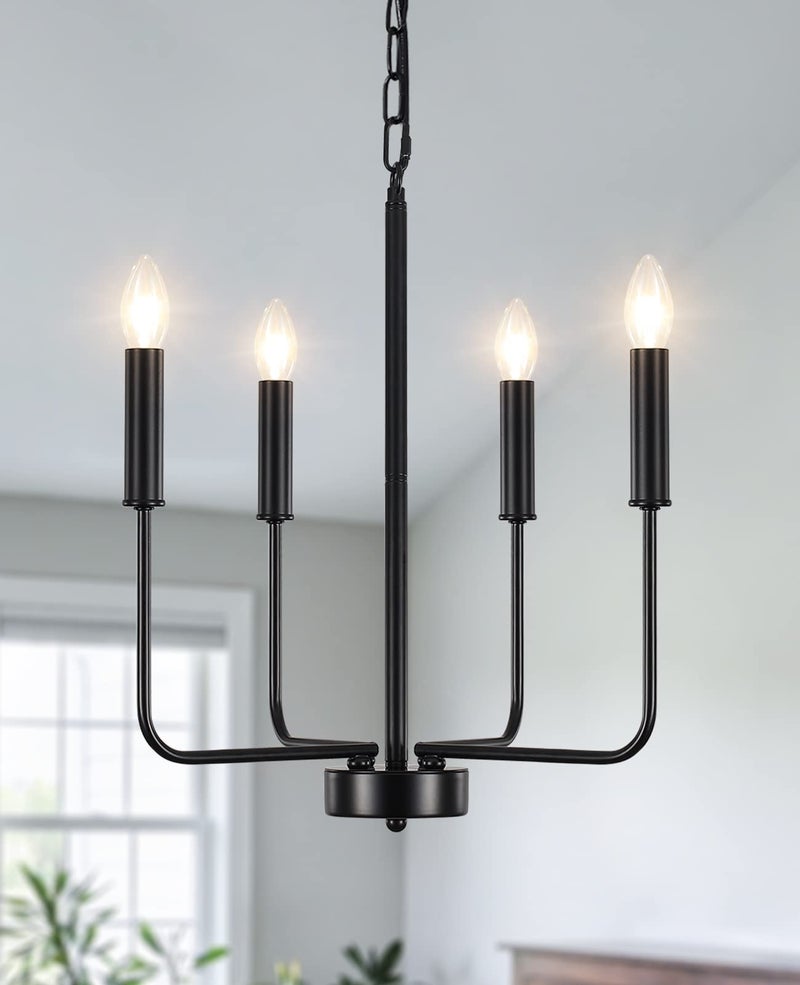 MRHYSWD Black Chandeliers Ceiling Lights Living Room, 4 Lights Pendant Light Fitting Industrial Ceiling Lighting for Kitchen Dining Room Bedroom Hall, Height Adjustment, E14 Bulbs (Exclude) - Image 1