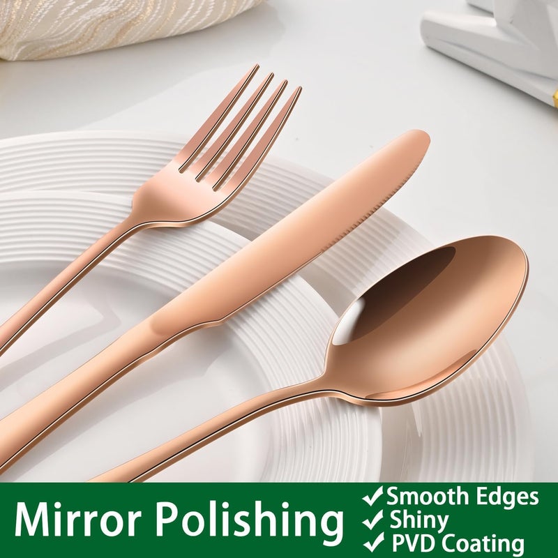 Dehov Rose Gold 24 PCS Flatware Sets With Steak Knives Service For 4 Person,Copper Eating Untensils Set For Kitchen,Silverware Set Includes Knife Spoon And Fork Set - Image 4