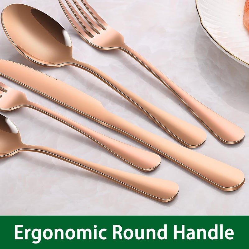 Dehov Rose Gold 24 PCS Flatware Sets With Steak Knives Service For 4 Person,Copper Eating Untensils Set For Kitchen,Silverware Set Includes Knife Spoon And Fork Set - Image 3