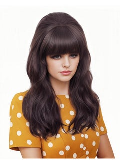 Rugelyss Rugelyss Long Wavy Dark Brown Wig with Bang Big Bouffant Beehive Wigs for Women fits 80s Costume or Halloween Party (dark brown 6#)  - Image 4