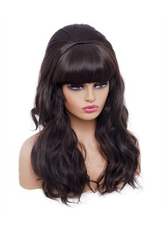 Rugelyss Rugelyss Long Wavy Dark Brown Wig with Bang Big Bouffant Beehive Wigs for Women fits 80s Costume or Halloween Party (dark brown 6#)  - Image 3