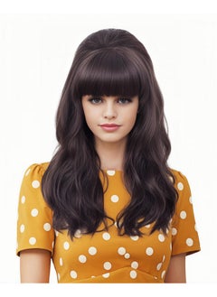 Rugelyss Rugelyss Long Wavy Dark Brown Wig with Bang Big Bouffant Beehive Wigs for Women fits 80s Costume or Halloween Party (dark brown 6#)  - Image 2