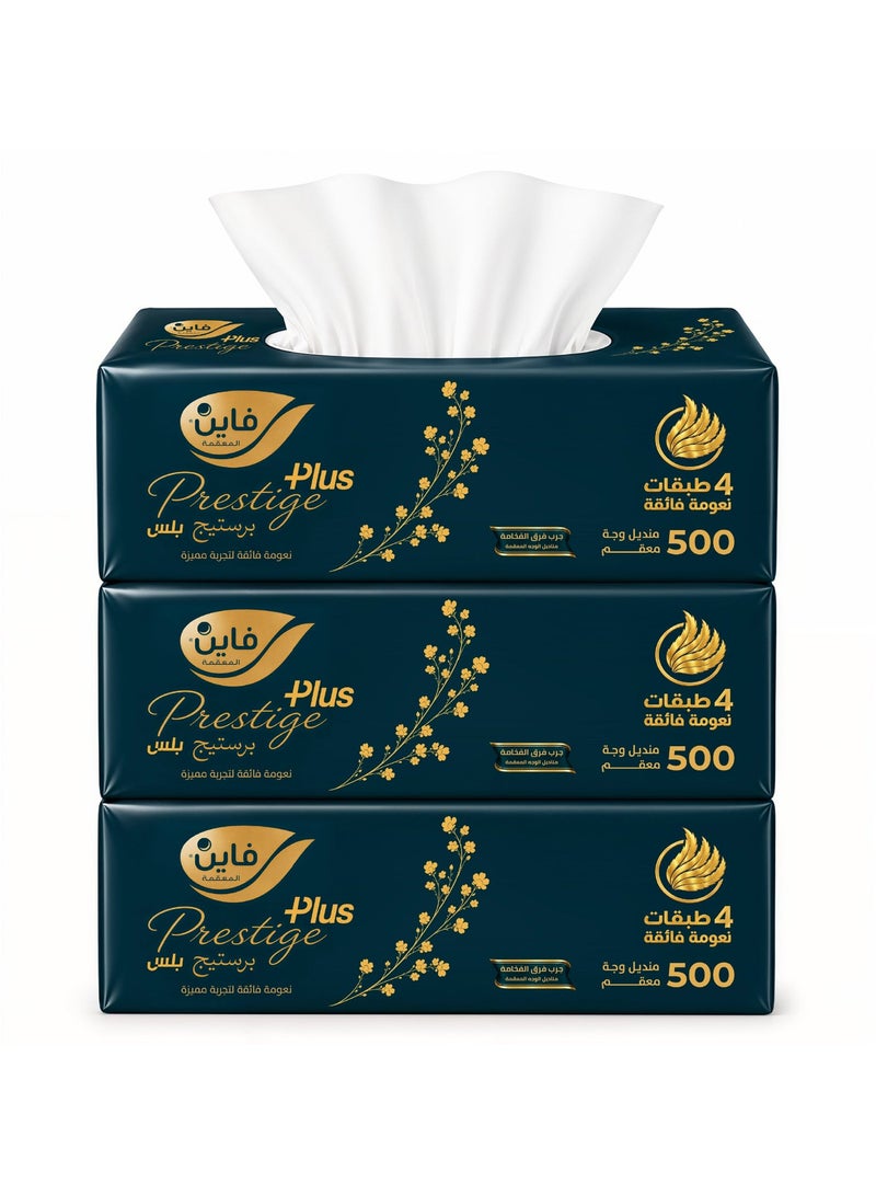 Fine Prestige Plus Facial Tissues 500 Sheets x 4 Ply, Pack of 3 - Image 2