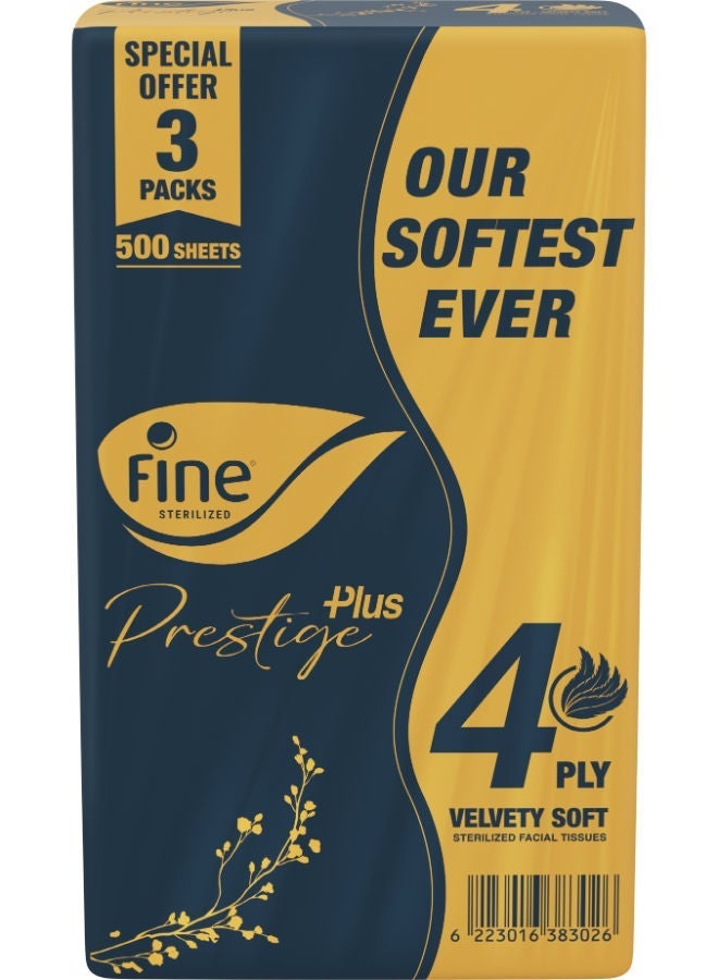 Fine Prestige Plus Facial Tissues 500 Sheets x 4 Ply, Pack of 3 - Image 5