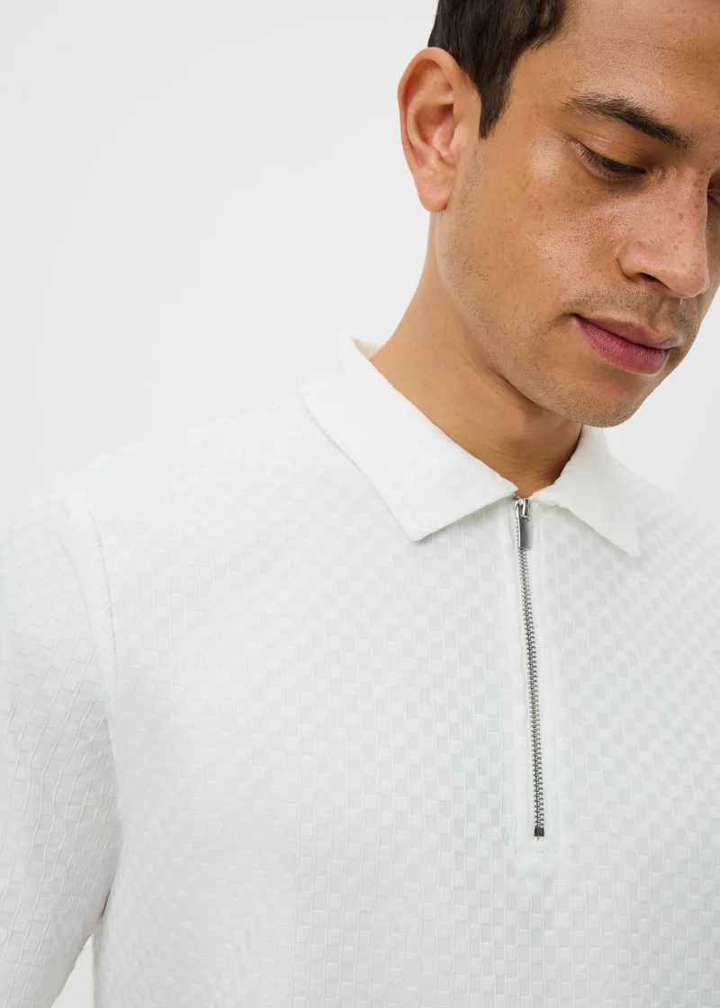 ماتلان White Textured Smart Zip Polo Shirt