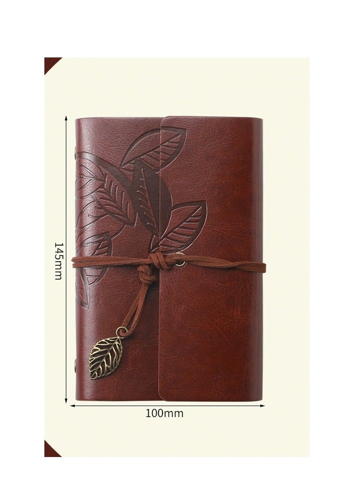 Generic Retro Leaf Leather Loose-leaf Notebook Strap Portable Travel Record Hand Ledger Learning Stationery - Image 1