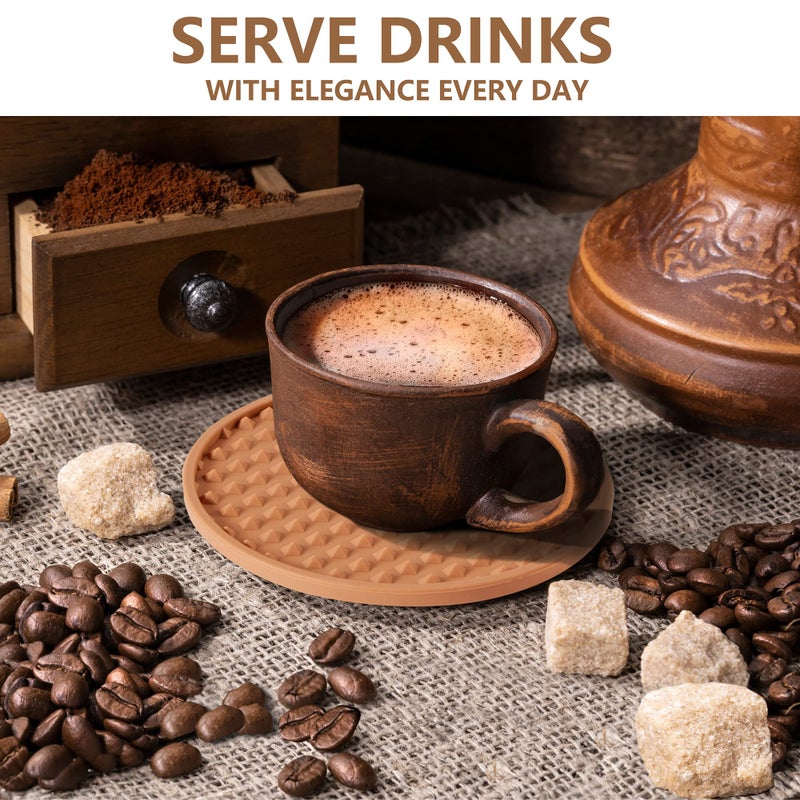 Coga Drink Coasters Set of 6 with Holder  Silicone Coasters Tabletop Protection for Any Table Type  Wood  Stone Tables  Dishwasher Safe  Coasters for Drinks Fits Any Size of Drinking Glasses (Brown) - Image 5