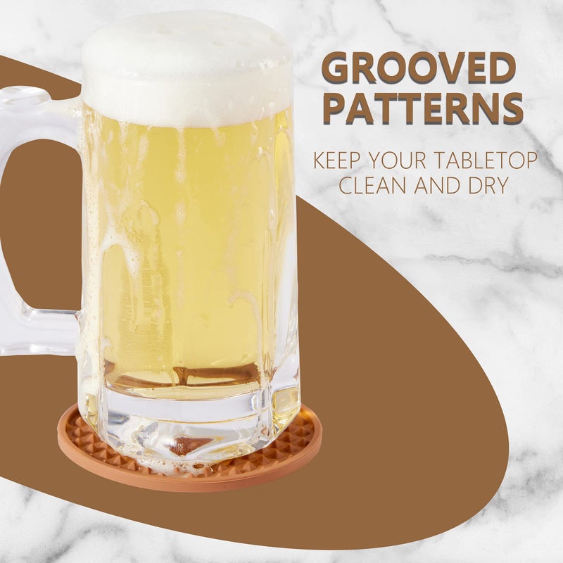 Coga Drink Coasters Set of 6 with Holder  Silicone Coasters Tabletop Protection for Any Table Type  Wood  Stone Tables  Dishwasher Safe  Coasters for Drinks Fits Any Size of Drinking Glasses (Brown) - Image 4
