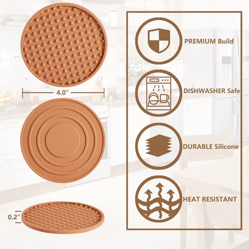 Coga Drink Coasters Set of 6 with Holder  Silicone Coasters Tabletop Protection for Any Table Type  Wood  Stone Tables  Dishwasher Safe  Coasters for Drinks Fits Any Size of Drinking Glasses (Brown) - Image 2