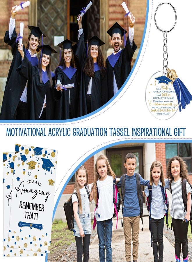 Inbagi 100 Set Graduation Gifts Keychain Class of 2025 Graduation Tassel Keychain Inspirational Cards for Party Favors University College Middle High School Graduate Souvenir Masters Nurse(Blue) - Image 5
