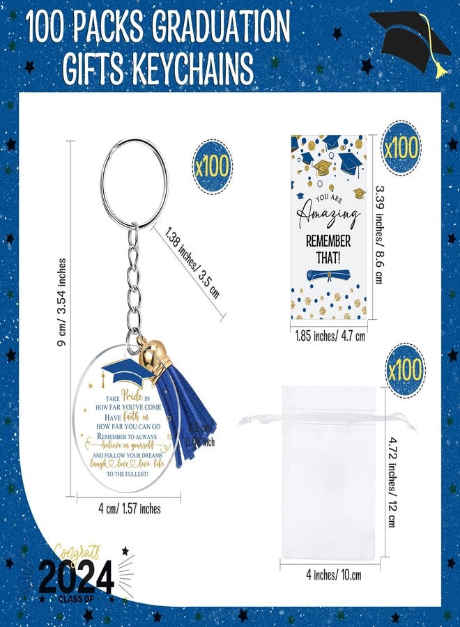 Inbagi 100 Set Graduation Gifts Keychain Class of 2025 Graduation Tassel Keychain Inspirational Cards for Party Favors University College Middle High School Graduate Souvenir Masters Nurse(Blue) - Image 2