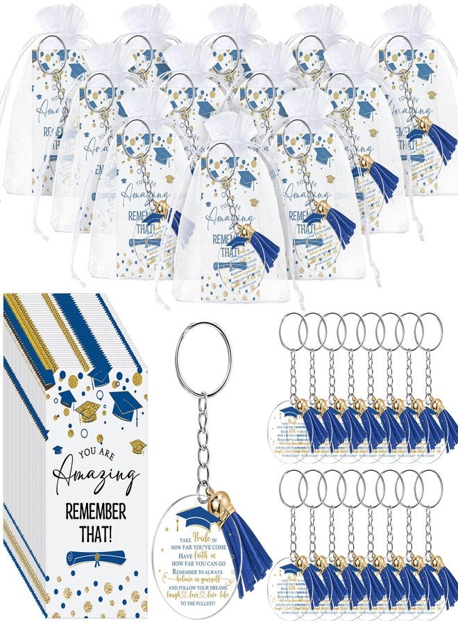 Inbagi 100 Set Graduation Gifts Keychain Class of 2025 Graduation Tassel Keychain Inspirational Cards for Party Favors University College Middle High School Graduate Souvenir Masters Nurse(Blue) - Image 1