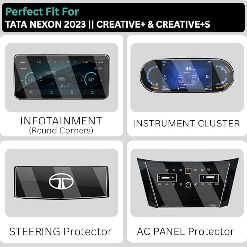 Wisely Pack 4 - Screen Guard for TATA NEXON CREATIVE Plus + & CREATIVE+S (2023) Car Display Protector - 10.25 INCH INFOTAINMENT [Round Edge] +7 INCH INSTRUMENT CLUSTER + STEERING + AC Console - Stereo Car Accessories - Image 4