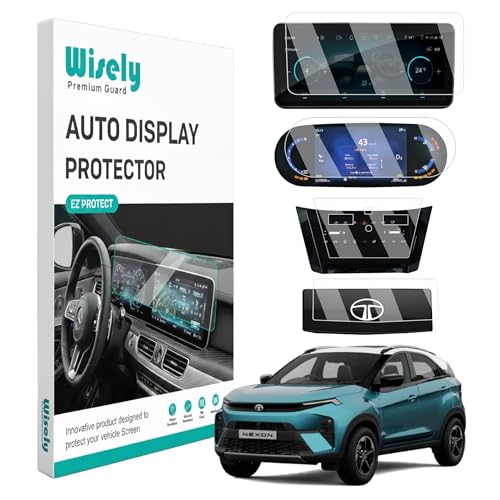 Wisely Pack 4 - Screen Guard for TATA NEXON CREATIVE Plus + & CREATIVE+S (2023) Car Display Protector - 10.25 INCH INFOTAINMENT [Round Edge] +7 INCH INSTRUMENT CLUSTER + STEERING + AC Console - Stereo Car Accessories - Image 1