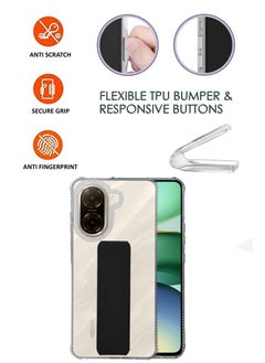 NAFCO For Redmi A5 4G / Poco C71 - Transparent Hand Grip Foldable Magnetic Kickstand Wrist Strap Finger Grip Shockproof Cover Compatible For Redmi A5 4G / Poco C71  - Clear / Black  - Image 2