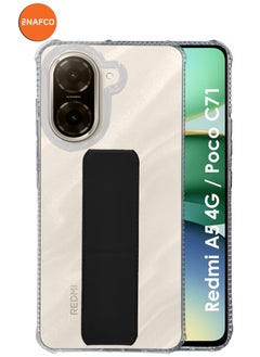 NAFCO For Redmi A5 4G / Poco C71 - Transparent Hand Grip Foldable Magnetic Kickstand Wrist Strap Finger Grip Shockproof Cover Compatible For Redmi A5 4G / Poco C71  - Clear / Black  - Image 1