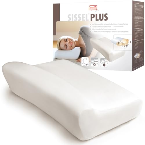 SISSEL Classic Plus Neck Pillow | Orthopedic, Height-Adjustable, Ergonomic | Ventilation System, Polyurethane Foam | Ideal for Back & Neck Pain | Skin-Friendly Cover | 18.5x13x4.3/5.5 inches - Image 1