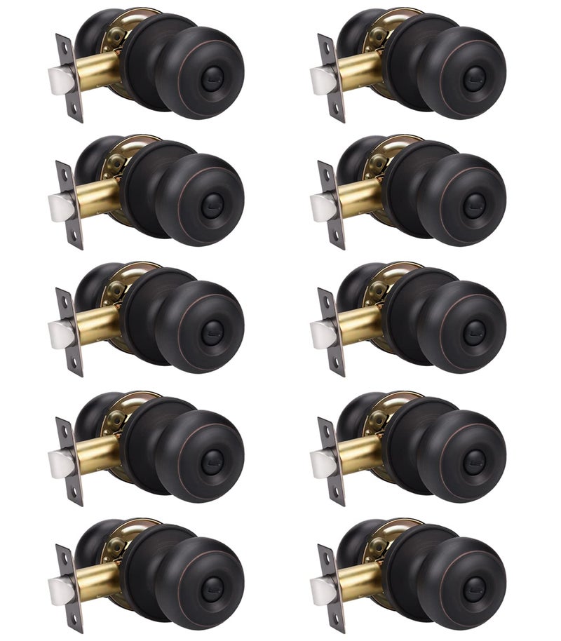 KNOBWELL 10 Pack Oil Rubbed Bronze Privacy Door Knobs Stainless Steel Keyless Interior Door Knob with Lock Bedroom Bathroom Round Door Knob, Locking Interior Bronze Door Knob - Image 1