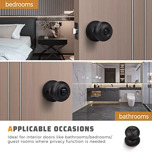 KNOBWELL 10 Pack Oil Rubbed Bronze Privacy Door Knobs Stainless Steel Keyless Interior Door Knob with Lock Bedroom Bathroom Round Door Knob, Locking Interior Bronze Door Knob - Image 3