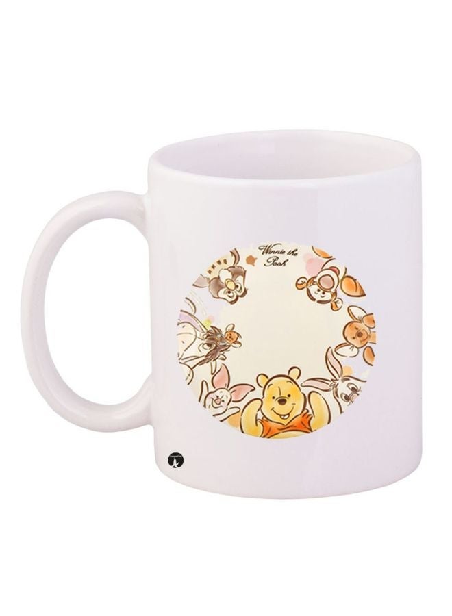 Printed Ceramic Coffee Mug White/Brown/Orange 11ounce