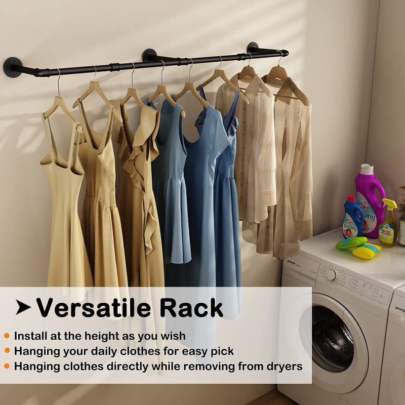UlSpeed Wall Mounted Clothes Rack 72.5in, Industrial Pipe Clothing Racks Wall Mount, Heavy Duty Detachable Iron Garment Bar, Saving Space, Multi-Purpose Hanging Rod for Bedroom, Laundry Room, 1 Pack - Image 5