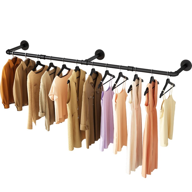 UlSpeed Wall Mounted Clothes Rack 72.5in, Industrial Pipe Clothing Racks Wall Mount, Heavy Duty Detachable Iron Garment Bar, Saving Space, Multi-Purpose Hanging Rod for Bedroom, Laundry Room, 1 Pack - Image 1