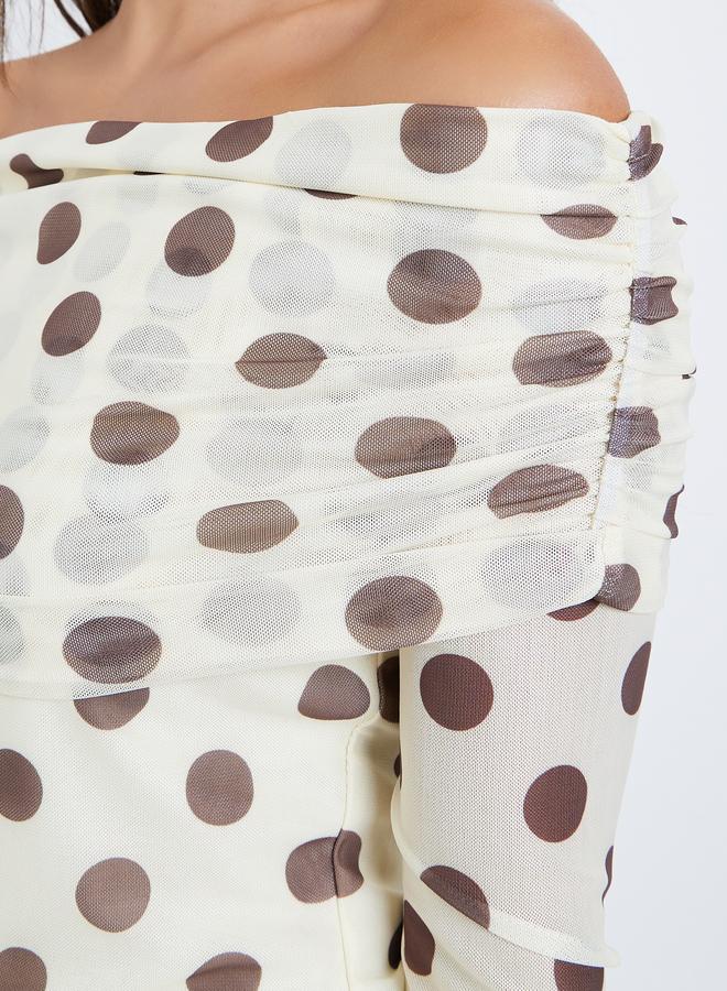 ستايلي توب شبكي منقط بأكتاف مكشوفة - Image 4