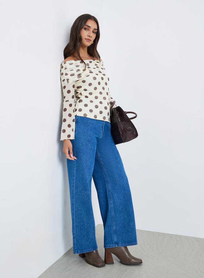 ستايلي توب شبكي منقط بأكتاف مكشوفة - Image 2