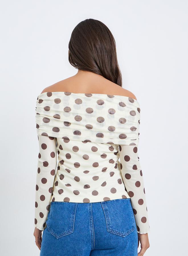 ستايلي توب شبكي منقط بأكتاف مكشوفة - Image 5