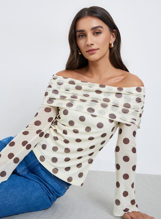 ستايلي توب شبكي منقط بأكتاف مكشوفة - Image 1