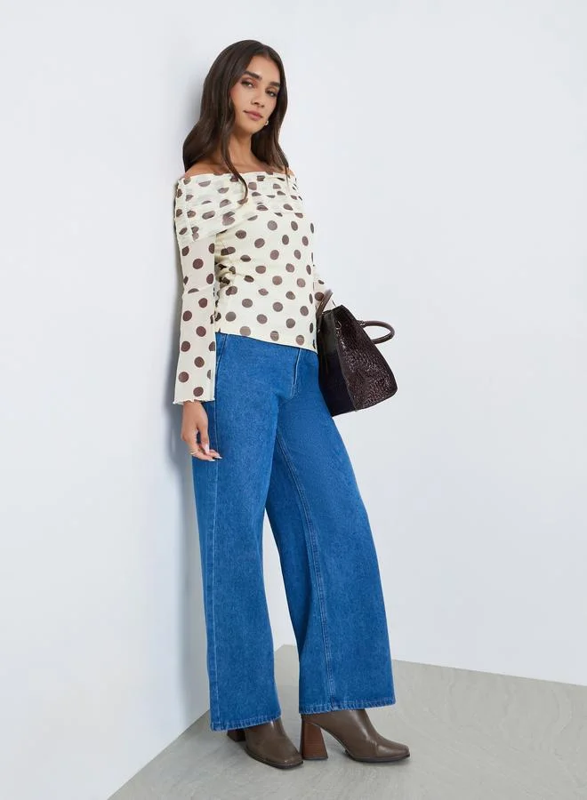 Styli Women Off-Shoulder Polka Dot Mesh Top