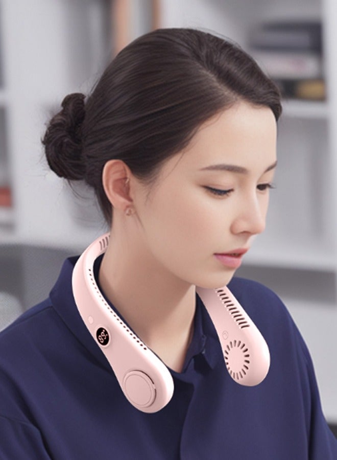 HaveDream LED Digital Display Neck Hanging Fan, Outdoor Sports Student USB Bladeless Turbine Silent High Wind Power Mini Fan-Pink - Image 2