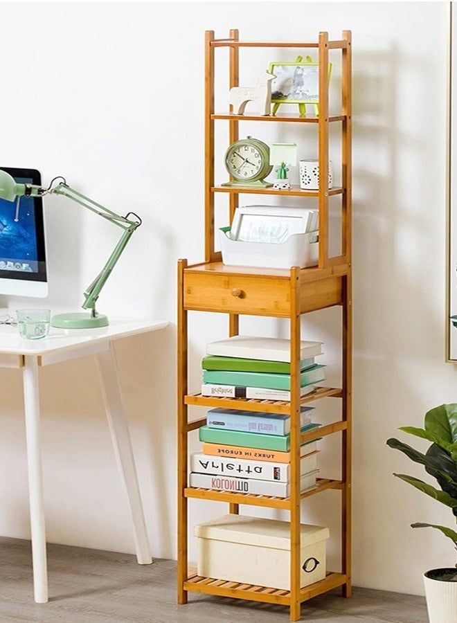 سي آند سي هوم 7 طبقات مع درج تخزين كبير رف تخزين منزلي من الخيزران للمطبخ وغرفة المعيشة والحمام وأثاث المدخل 51 × 28 × 163 سم - Image 1