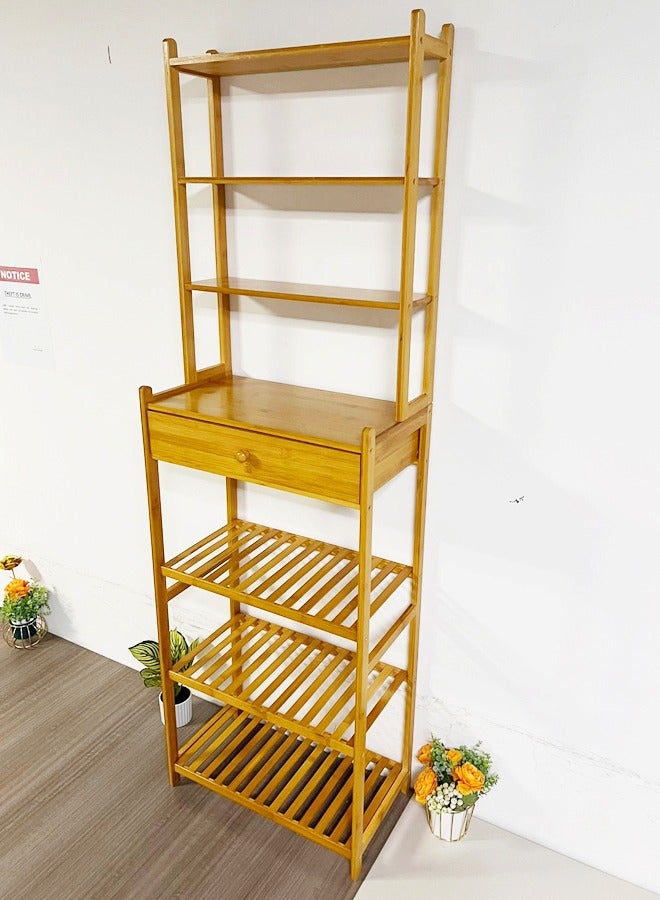 سي آند سي هوم 7 طبقات مع درج تخزين كبير رف تخزين منزلي من الخيزران للمطبخ وغرفة المعيشة والحمام وأثاث المدخل 51 × 28 × 163 سم - Image 2