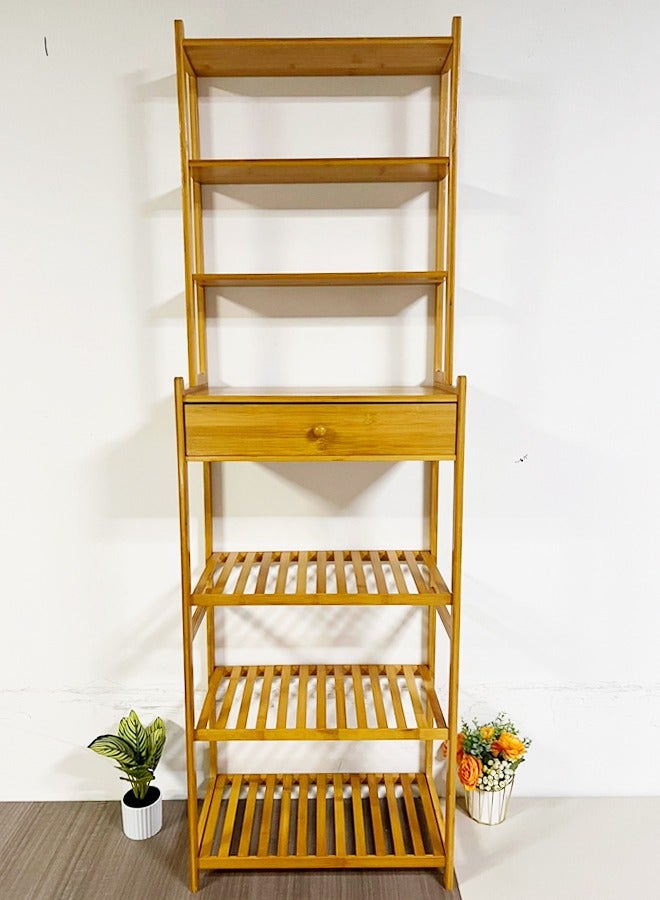 سي آند سي هوم 7 طبقات مع درج تخزين كبير رف تخزين منزلي من الخيزران للمطبخ وغرفة المعيشة والحمام وأثاث المدخل 51 × 28 × 163 سم - Image 3