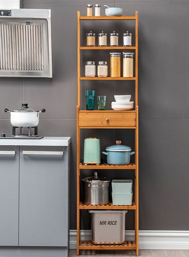 سي آند سي هوم 7 طبقات مع درج تخزين كبير رف تخزين منزلي من الخيزران للمطبخ وغرفة المعيشة والحمام وأثاث المدخل 51 × 28 × 163 سم - Image 5