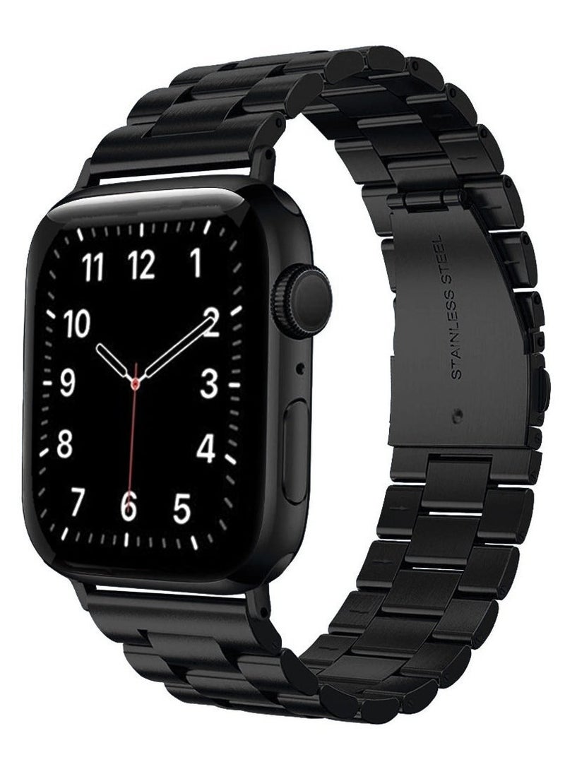 TIGER Stainless Steel Strap for iWatch 49mm, 46mm, 45mm, 44mm, 42mm – Black Metal Replacement Band for Apple Watch Ultra 3, Ultra 2, Ultra, Series 10, 9, 8, 7, SE, 6, 5, 4, 3, 2, 1 – Durable, Adjustable, Sleek Design - Image 1