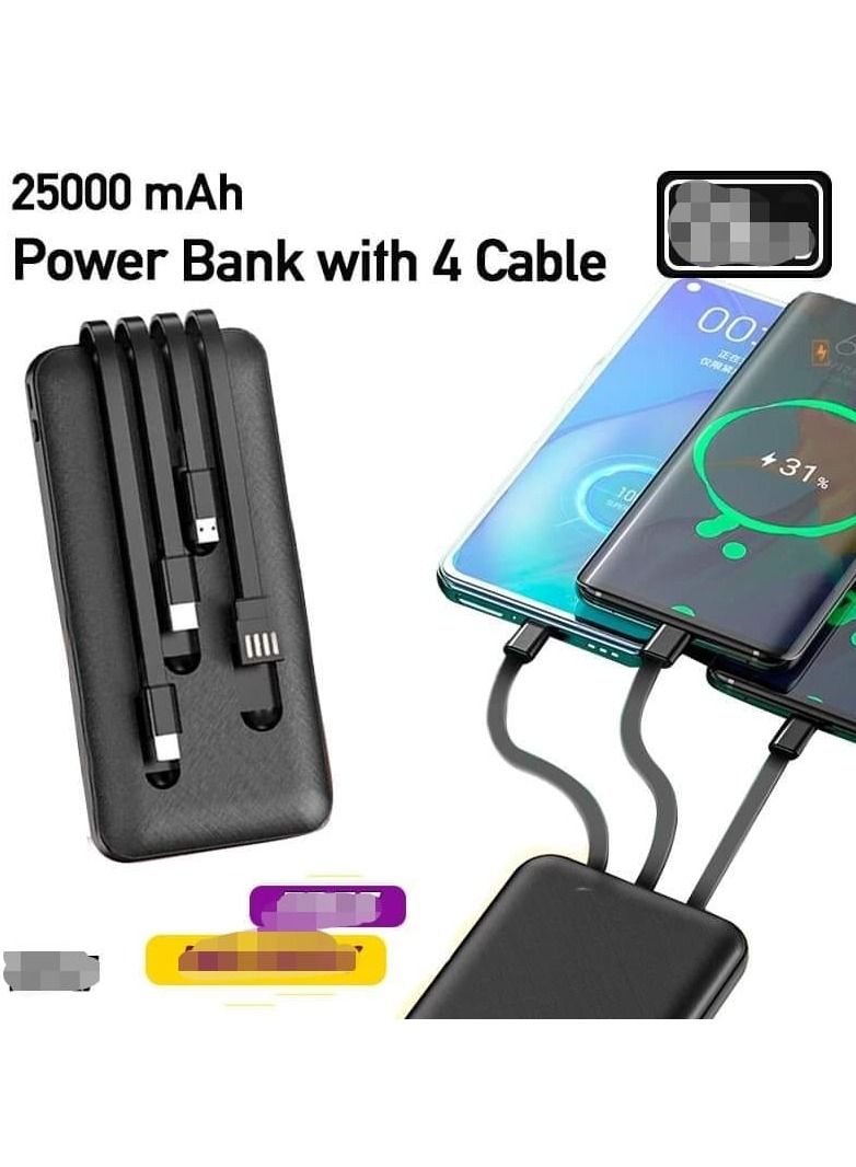 Raxoom 25,000 mAh Power Bank with 4 Wire In-Built Charging Cable And LCD Display Black