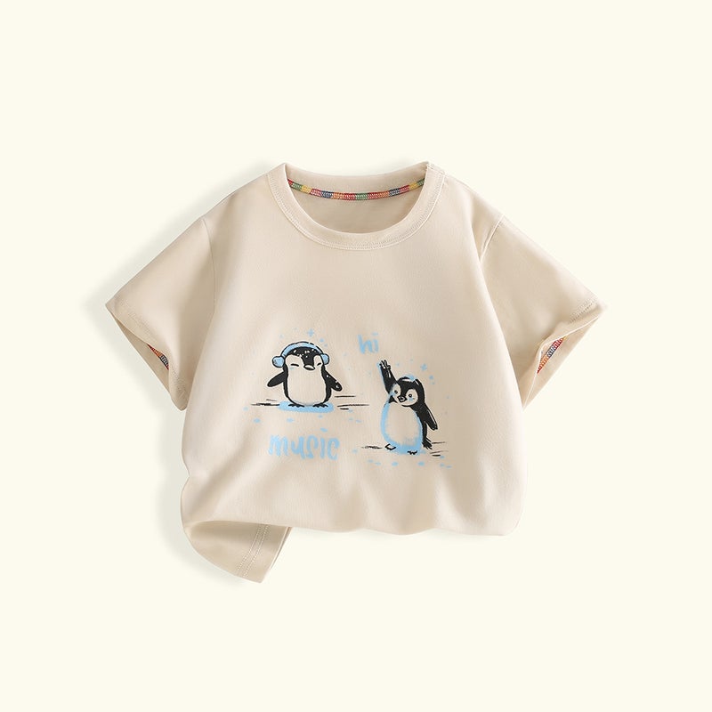 Girls Short-Sleeved T-Shirt Summer Wear Casual Korean Style Girls Loose Outer Wear Cartoon Printed Short Top - Image 1