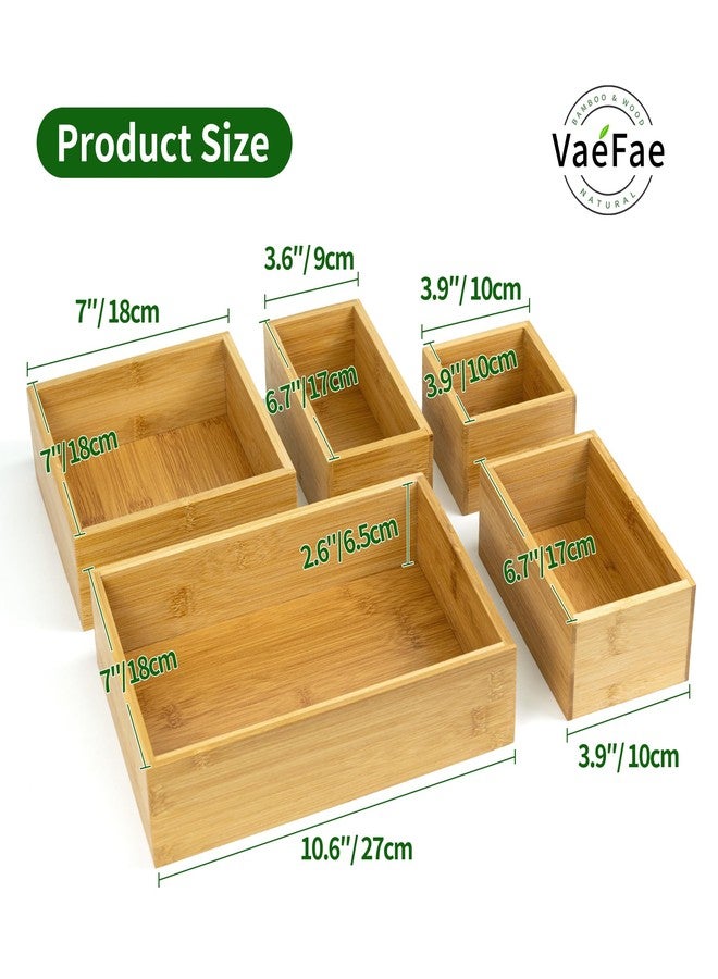 VaeFae 5 PCS Bamboo Drawer Organizers Set, 5-size Organizer Box, Storage Bins for Kitchen, Bathroom, Office, Bedroom and Living Room - Image 2