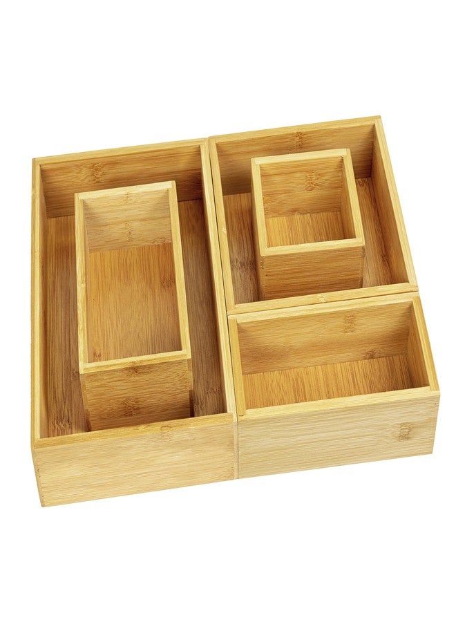 VaeFae 5 PCS Bamboo Drawer Organizers Set, 5-size Organizer Box, Storage Bins for Kitchen, Bathroom, Office, Bedroom and Living Room - Image 3