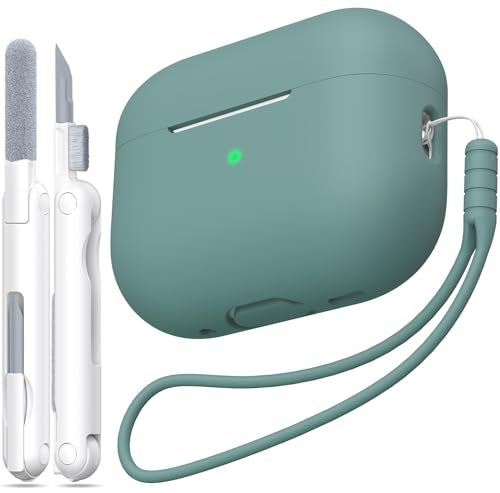 MHYALUDO for AirPods Pro 1st2nd Generation Case Cover Military Grade AntiFall Soft Silicone ShockAbsorbing for AirPods Pro Case Skin Touch with Keychain and Cleaning Kit Pine Green - Image 1
