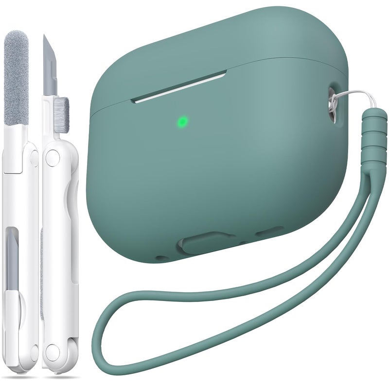 MHYALUDO for AirPods Pro 1st2nd Generation Case Cover Military Grade AntiFall Soft Silicone ShockAbsorbing for AirPods Pro Case Skin Touch with Keychain and Cleaning Kit Pine Green - Image 2