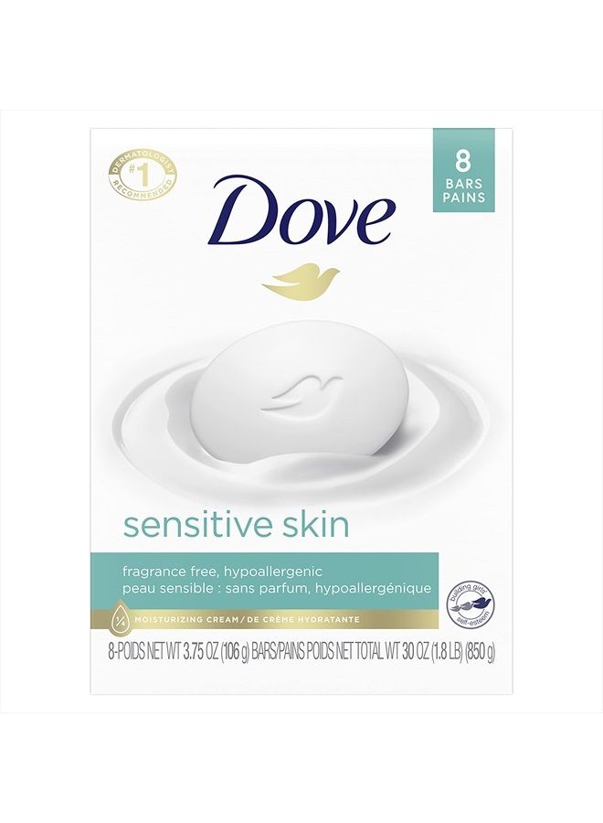 Dove Beauty Bar More Moisturizing Than Bar Soap for Softer Skin, Fragrance Free, Hypoallergenic Sensitive Skin With Gentle Cleanser, 3.75 Ounce (Pack of 8)