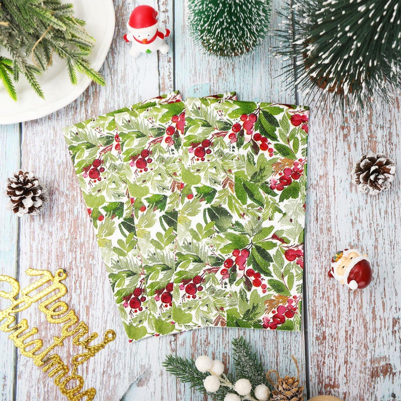 Generic AnyDesign Christmas Guest Napkins Watercolor Mistletoe 3 Ply Disposable Paper Napkins Xmas Winter Berry Dinner Hand Towel Napkins for Party Table Decor  80Pcs  4.3x7.8 inch(folded) - Image 4