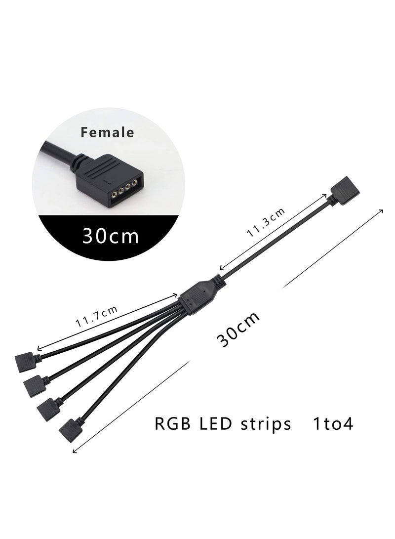 RGB 1 to 4 Splitter Cable, 12V 4 PIN RGB Splitter Cable LED Strip Connector, 5050 LED Tape Light Connector, Extension Cable for Computer Fan Motherboard, 2 Pack - Image 4
