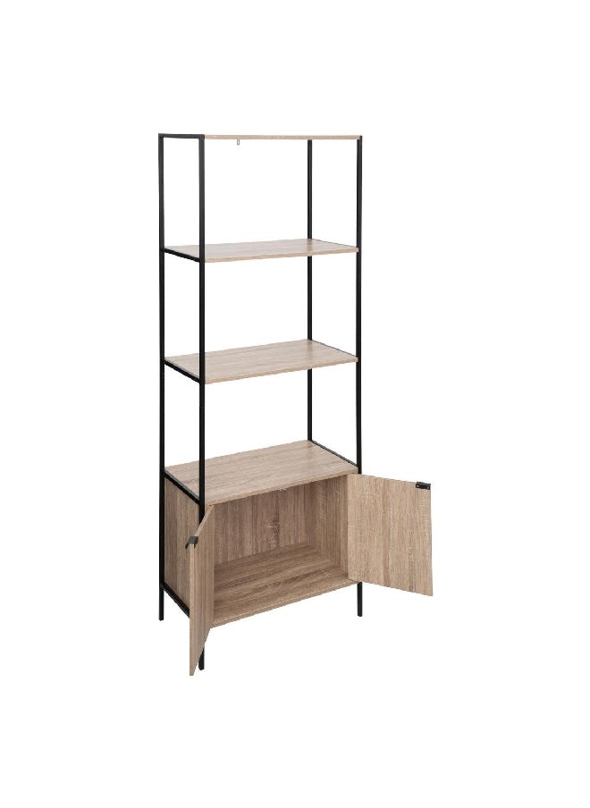 Five Simply Smart 3-Tier Aliaj Double Door Wooden Shelving Unit Oak and Black 176 x 68 x 35 cm 181381  - Image 2