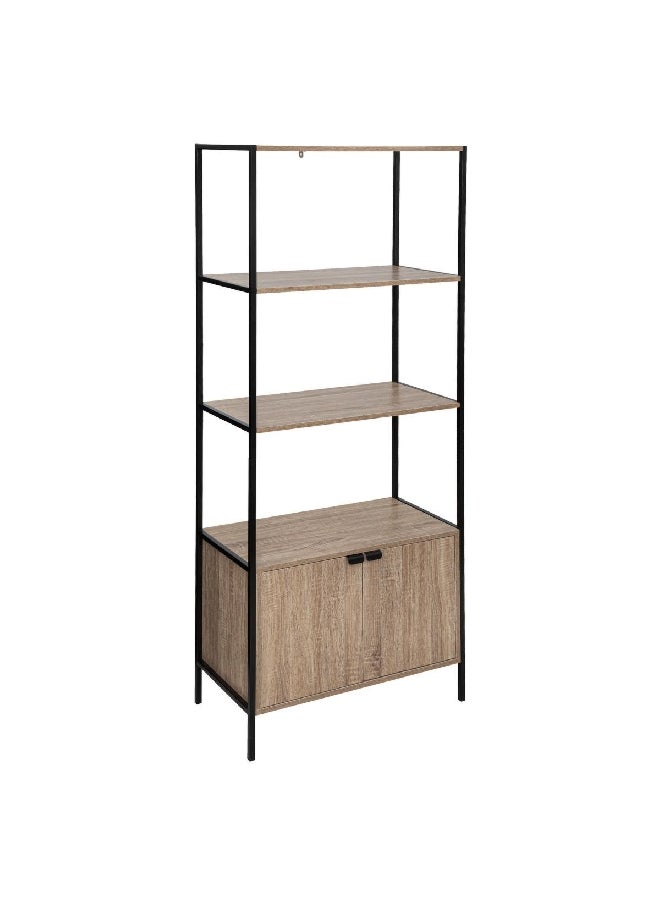Five Simply Smart 3-Tier Aliaj Double Door Wooden Shelving Unit Oak and Black 176 x 68 x 35 cm 181381  - Image 1