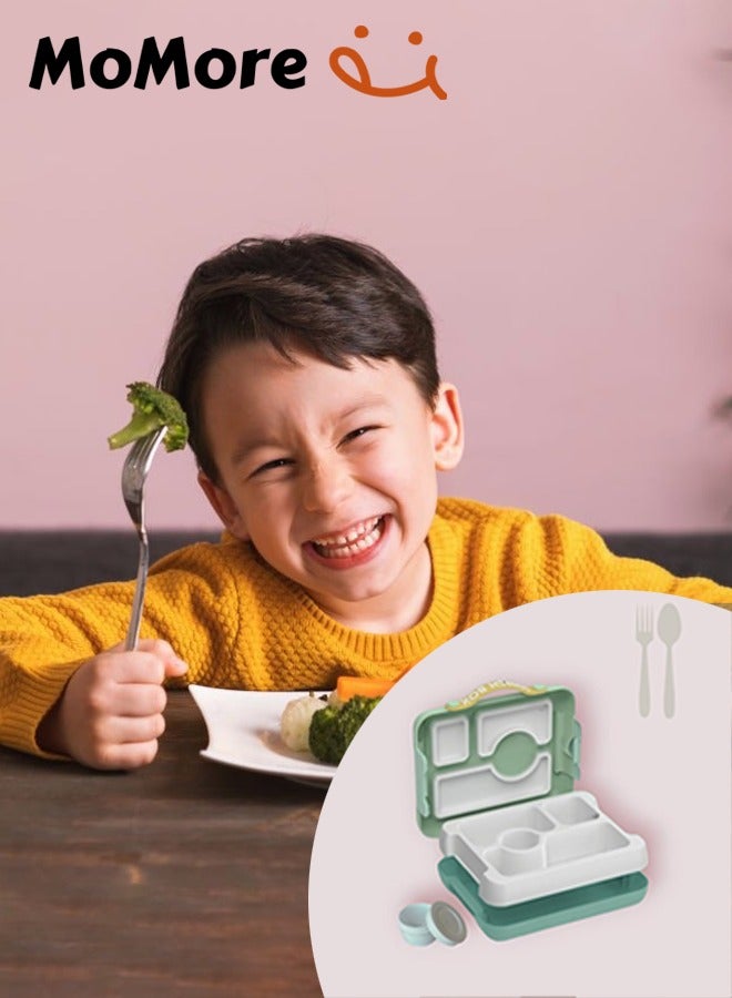 Momore Bento Lunch Box Containers 800 Ml With Knife And Fork Green Dinosaur - Image 5